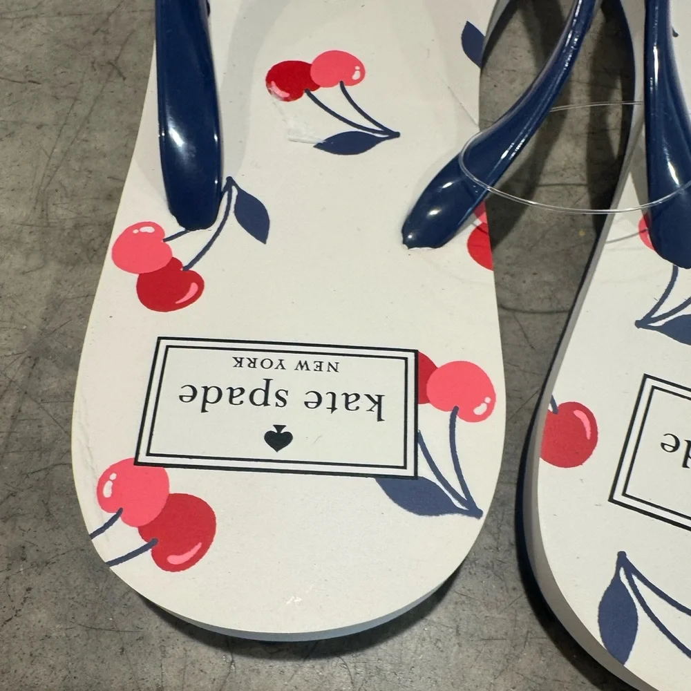 Super stylish ♠️Kate Spade Cherry Pattern Sandles 🍒with Blue Straps- zoom in: